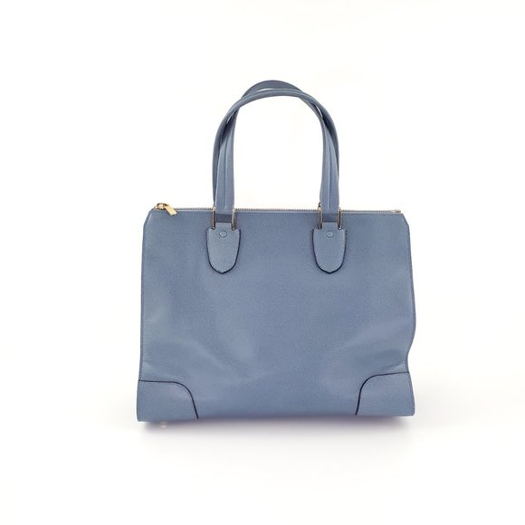 Authentic Valextra Blue Leather Babila Tote ShoulderBag